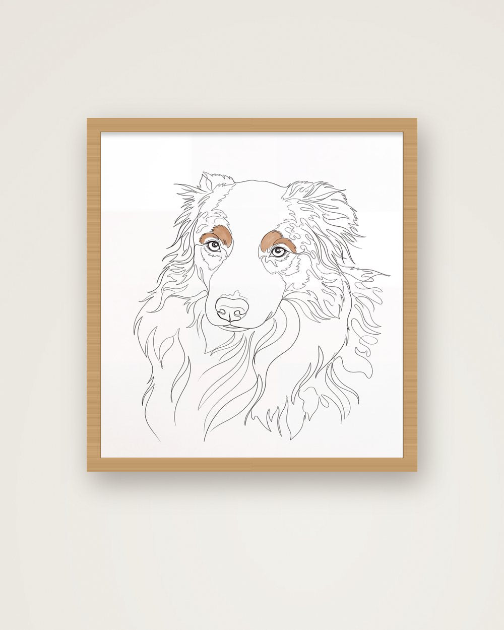 Hundeportrait im Stil Minimal als Poster im Holzrahmen, Beispiel