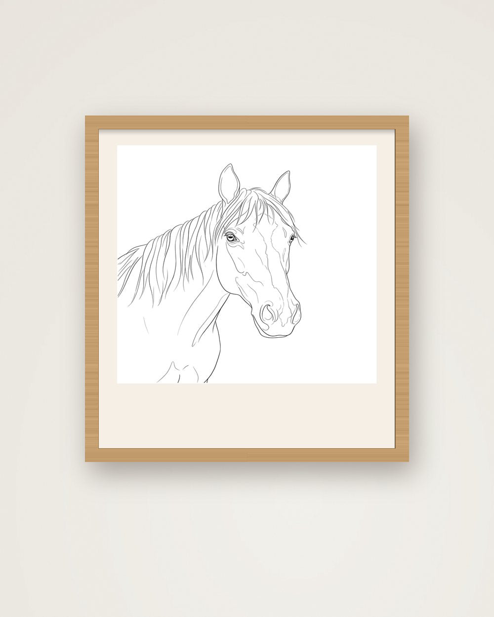 Pferdeportrait im Stil Minimal als Poster im Holzrahmen, Beispiel