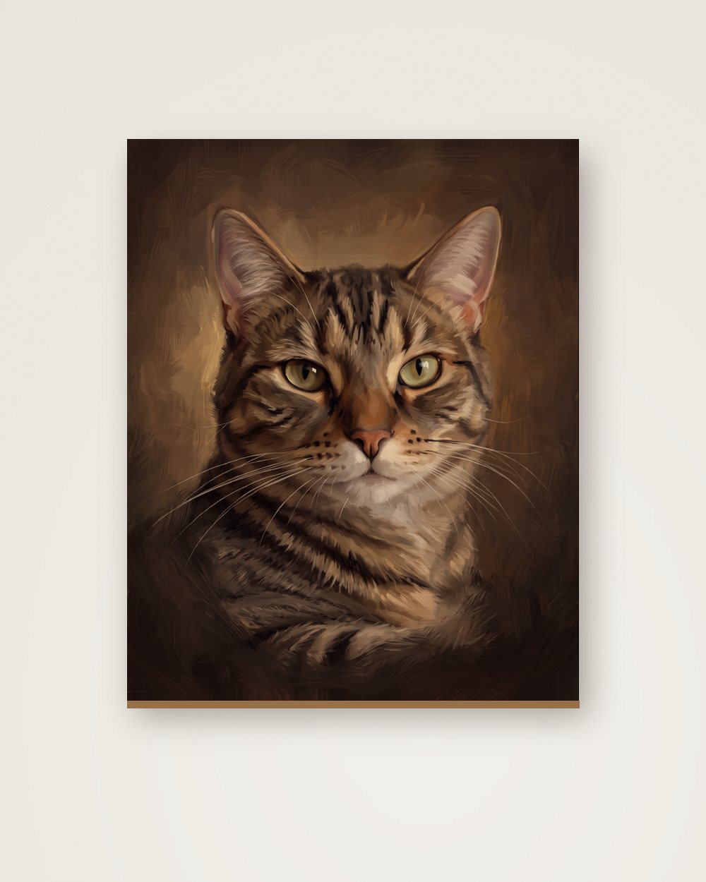 Katzenportrait im Stil Klassisches Ölgemälde auf Holz, Beispiel