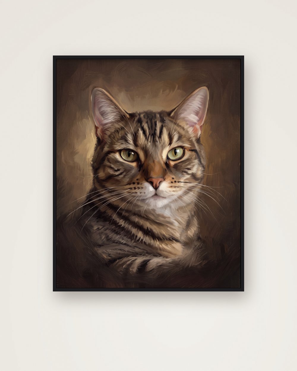 Katzenportrait im Stil Klassisches Ölgemälde als Poster im Metallrahmen, Beispiel