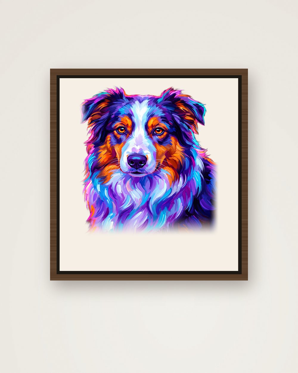 Hundeportrait im Stil Pop-Art auf Leinwand mit Rahmen, Beispiel