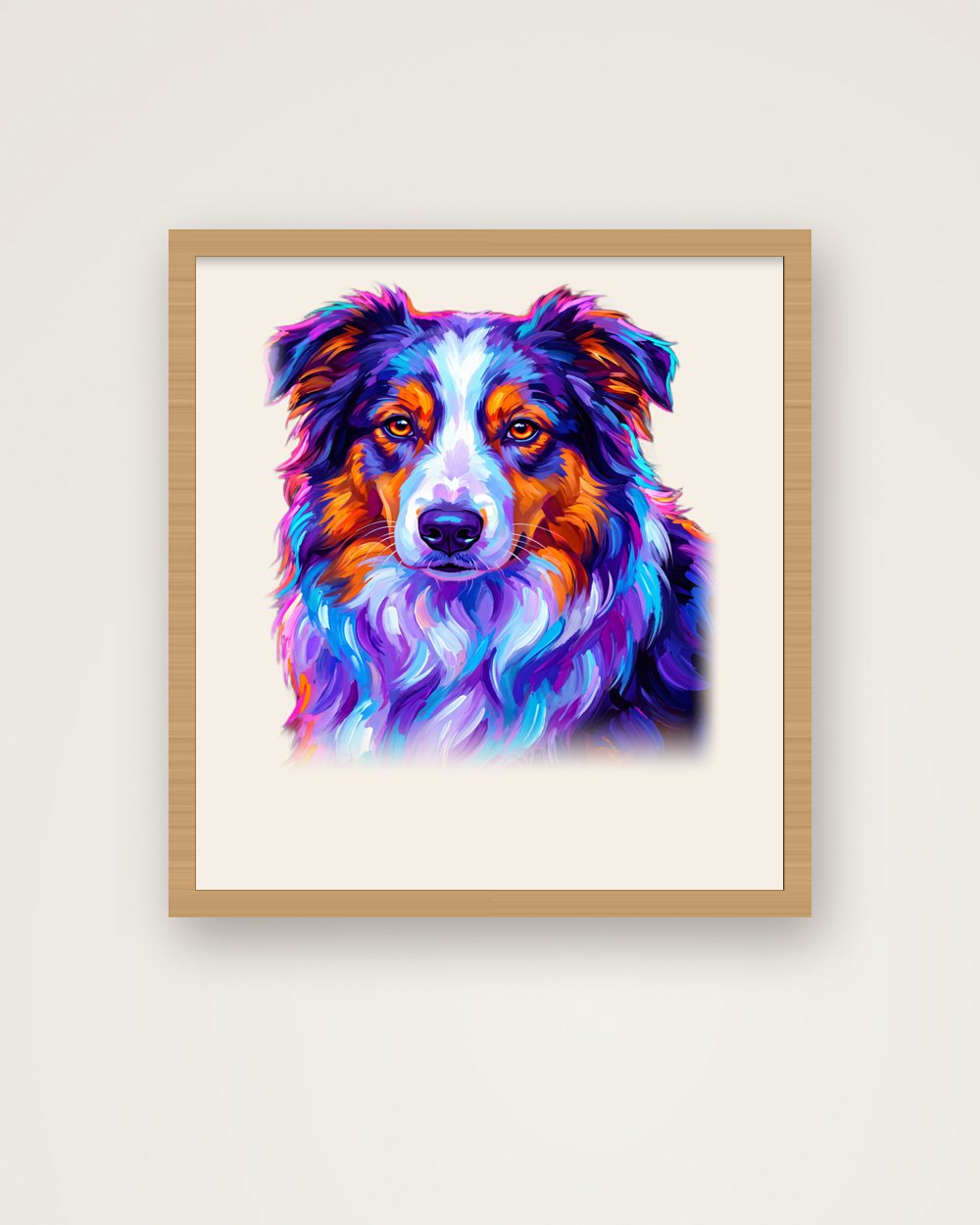 Hundeportrait im Stil Pop-Art als Poster im Holzrahmen, Beispiel