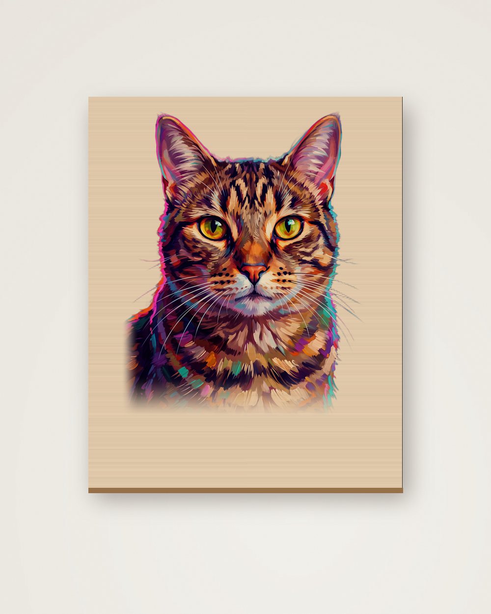 Katzenportrait im Stil Pop-Art auf Holz, Beispiel
