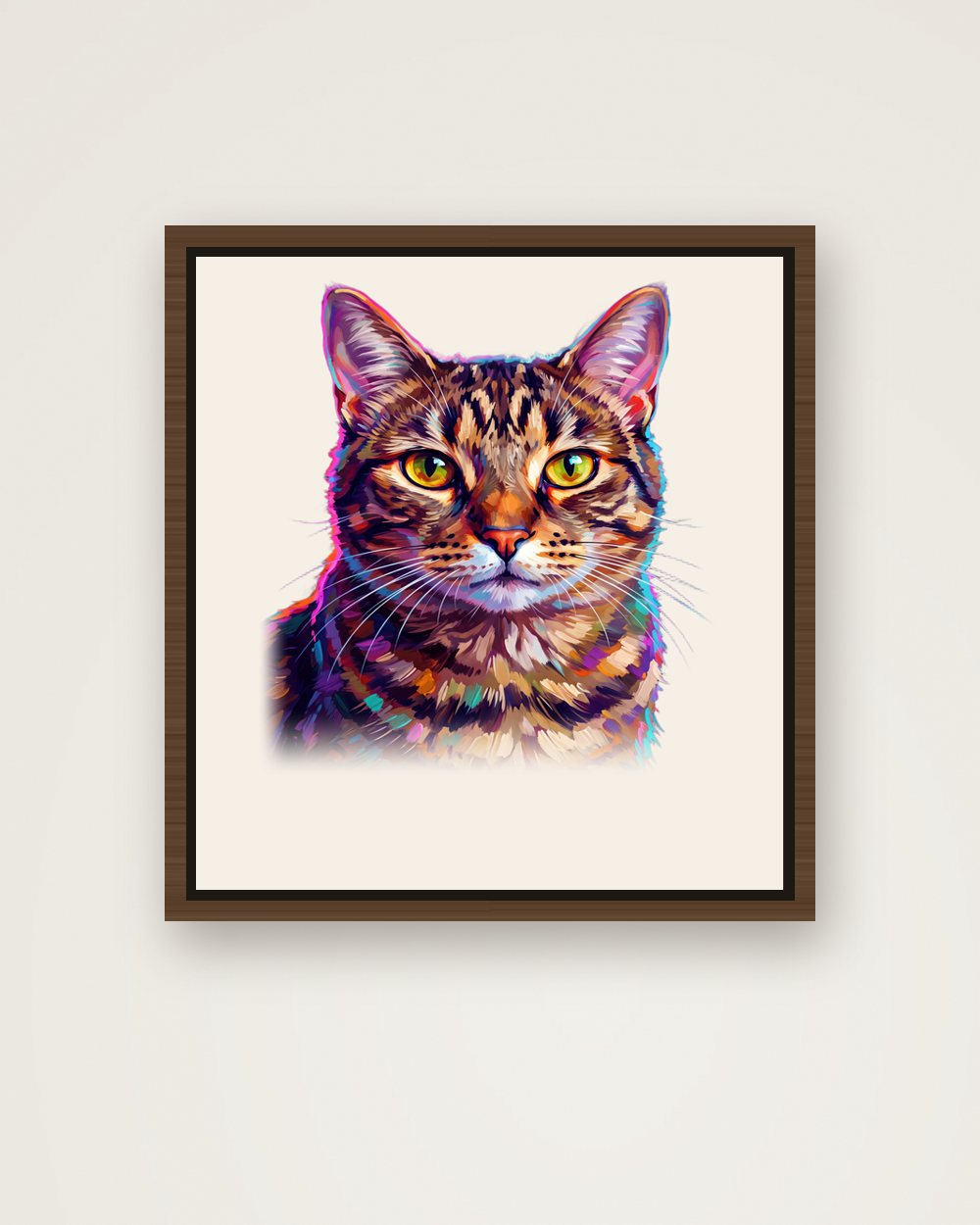 Katzenportrait im Stil Pop-Art auf Leinwand mit Rahmen, Beispiel