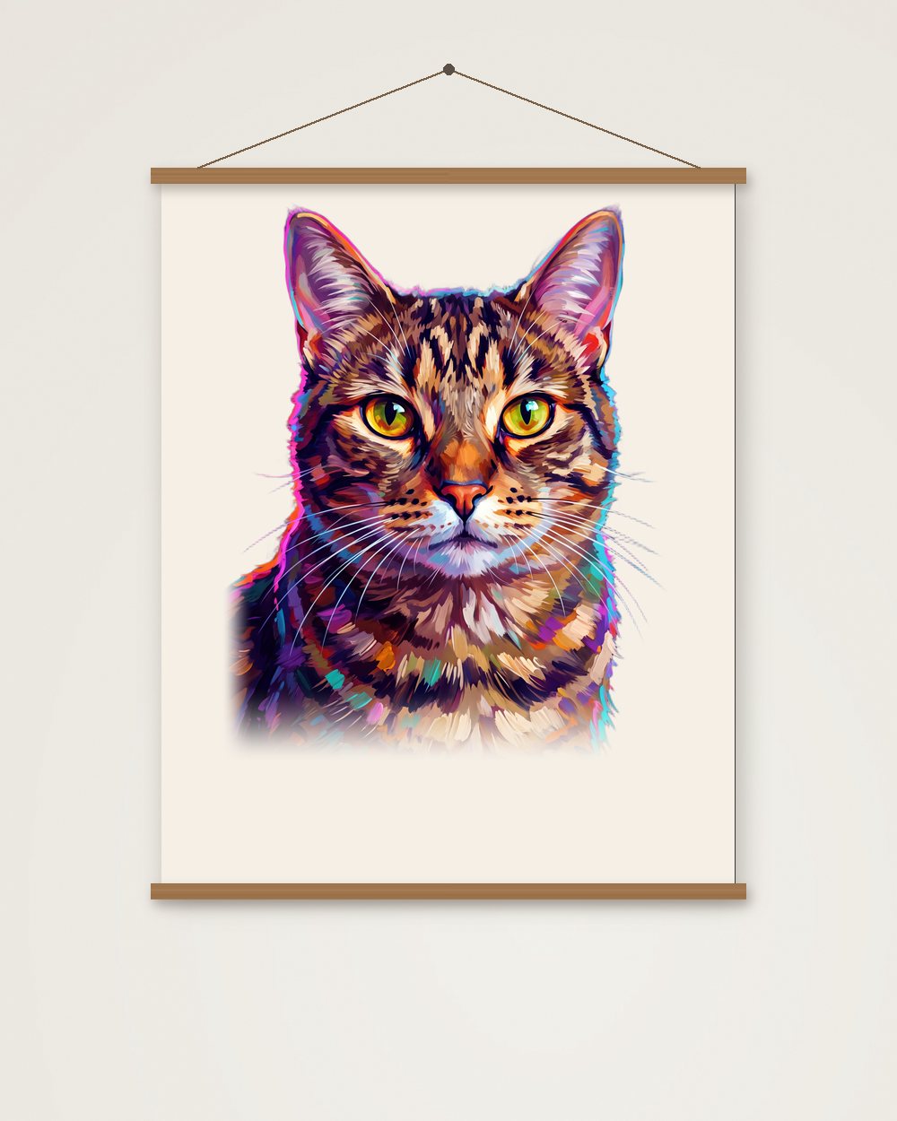 Katzenportrait im Stil Pop-Art als Poster mit Aufhängung, Beispiel