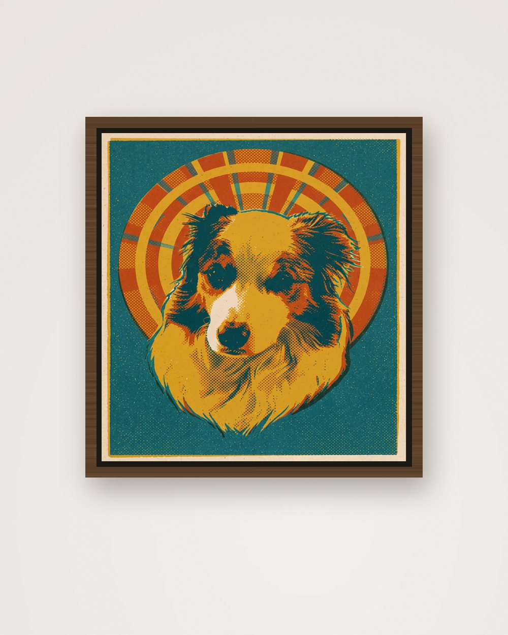 Hundeportrait im Stil Retro auf Leinwand mit Rahmen, Beispiel