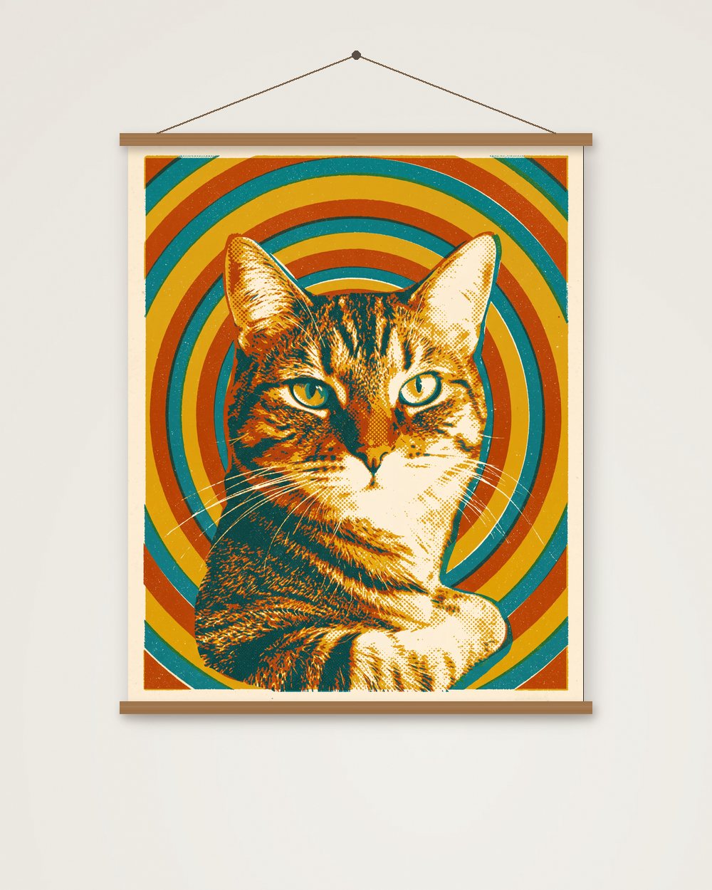 Katzenportrait im Stil Retro als Poster mit Aufhängung, Beispiel