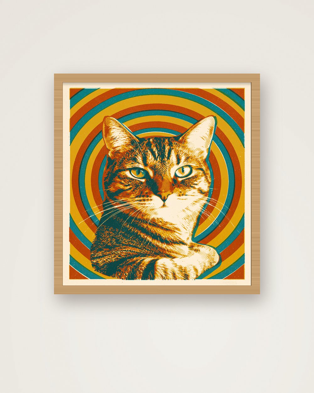 Katzenportrait im Stil Retro als Poster im Holzrahmen, Beispiel