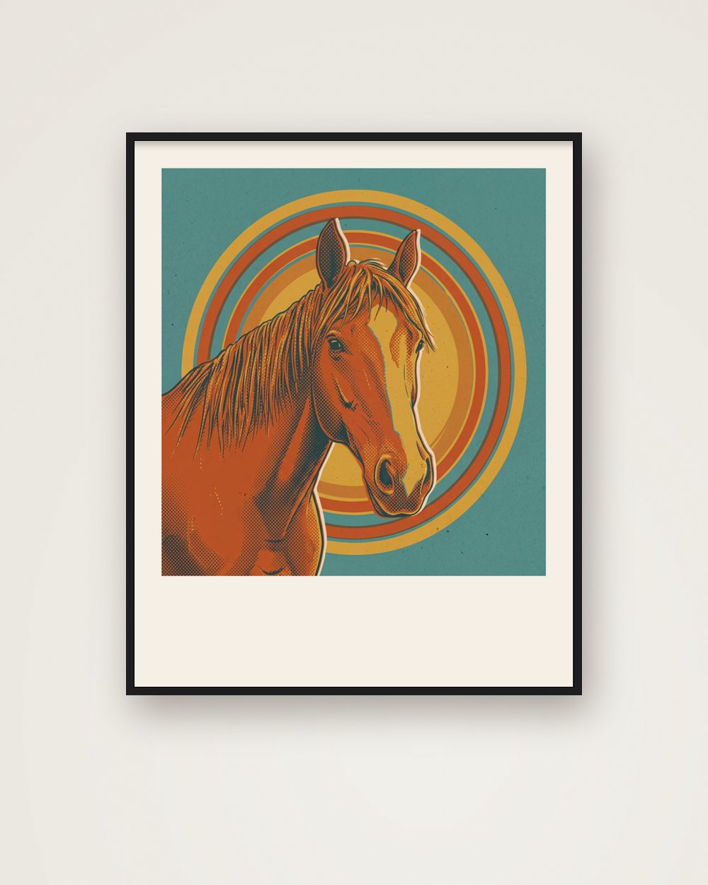 Pferdeportrait im Stil Retro als Poster im Metallrahmen, Beispiel