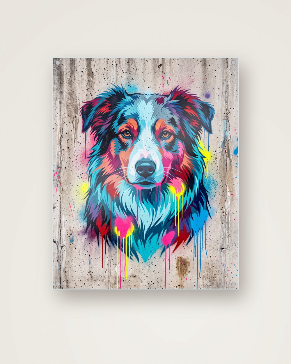 Hundeportrait im Stil Street-Art auf Acrylglas, Beispiel