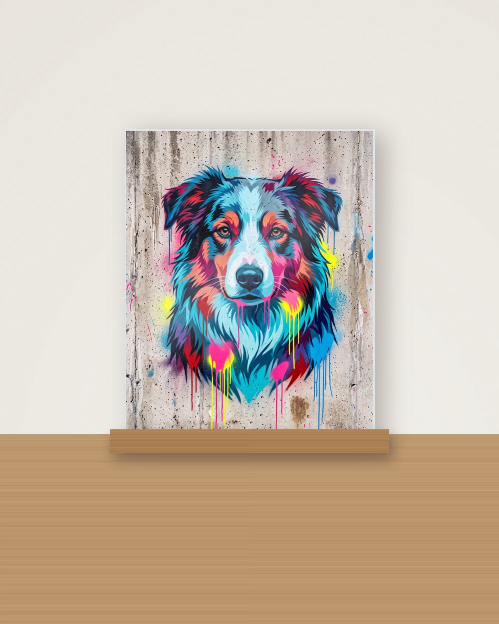Hundeportrait im Stil Street-Art als Acryl-Aufsteller, Beispiel