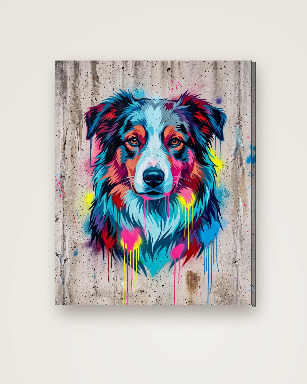 Hundeportrait im Stil Street-Art auf Leinwand, Beispiel