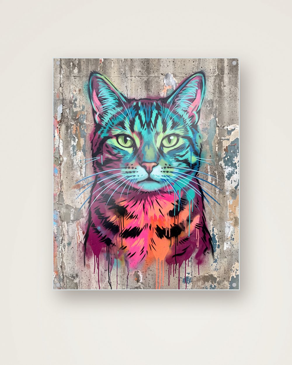 Katzenportrait im Stil Street-Art auf Acrylglas, Beispiel