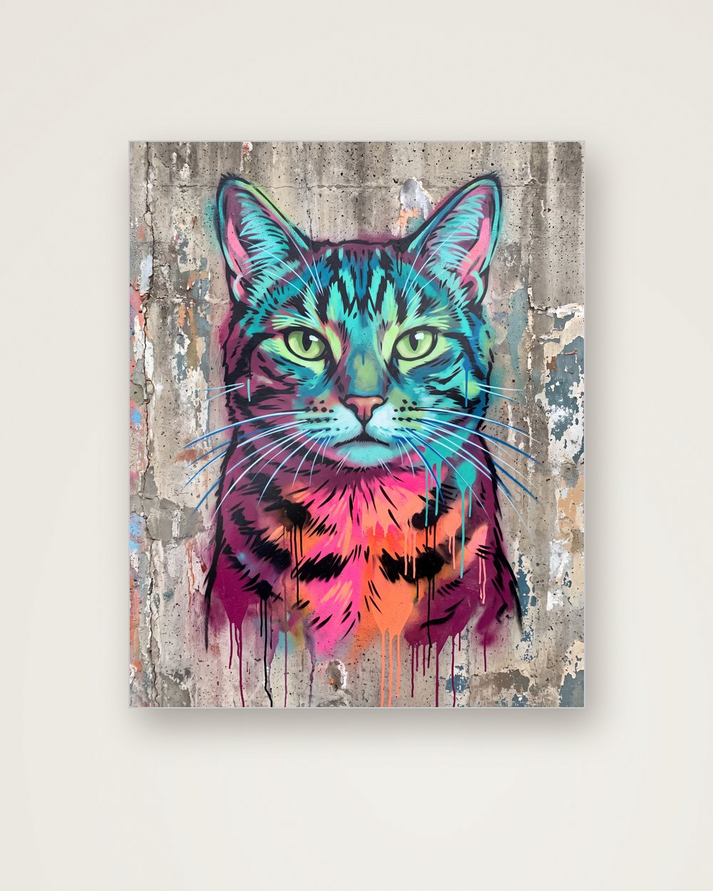 Katzenportrait im Stil Street-Art auf Aluminium, Beispiel