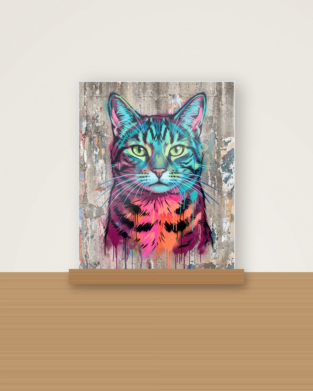Katzenportrait im Stil Street-Art als Acryl-Aufsteller, Beispiel