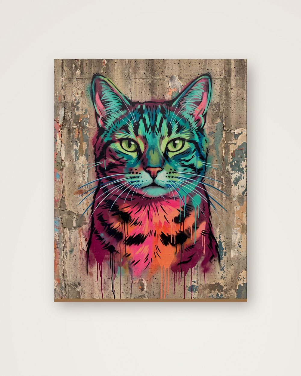 Katzenportrait im Stil Street-Art auf Holz, Beispiel