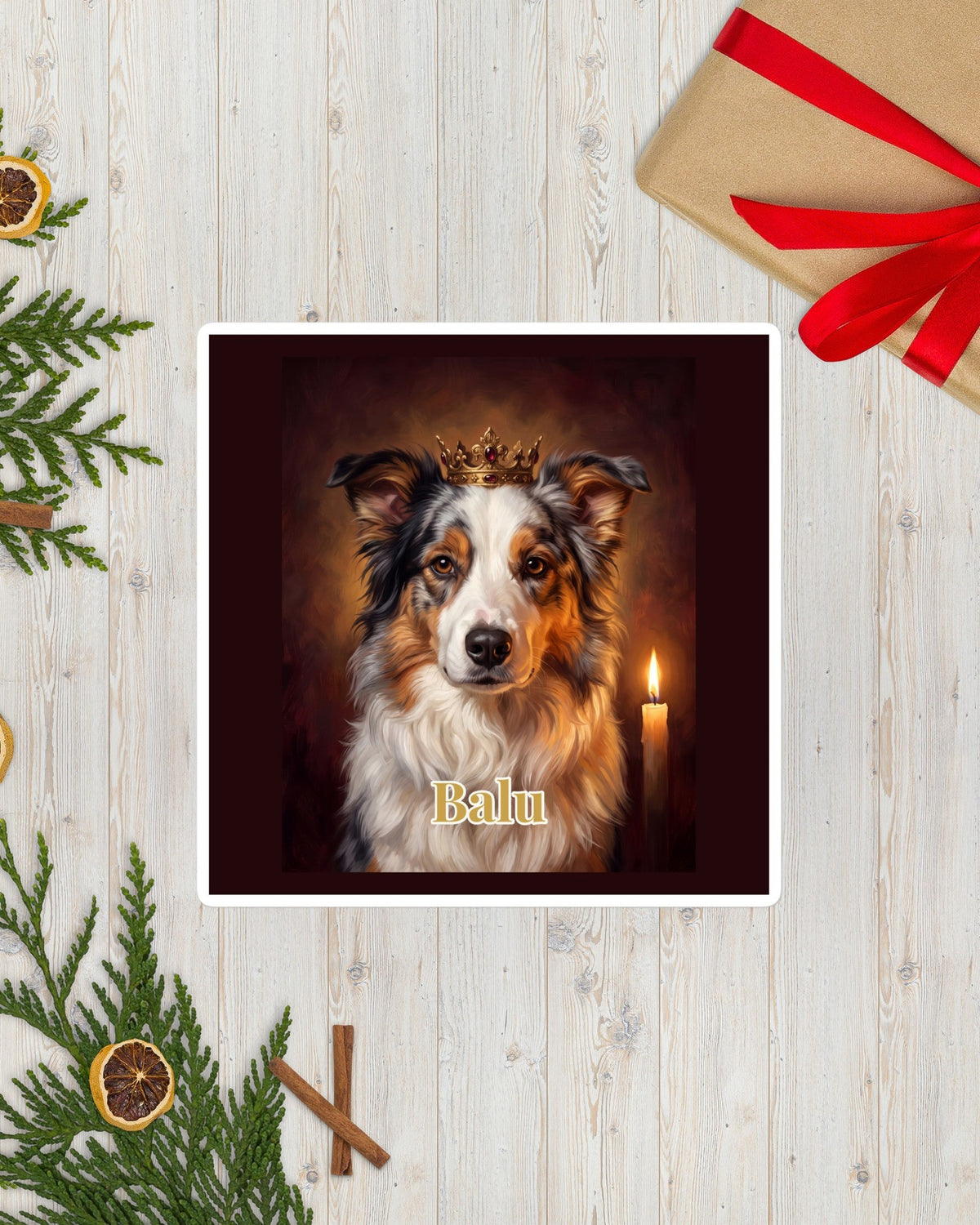 Sticker mit deinem Hund im Royal-Stil mit Namen Balu
