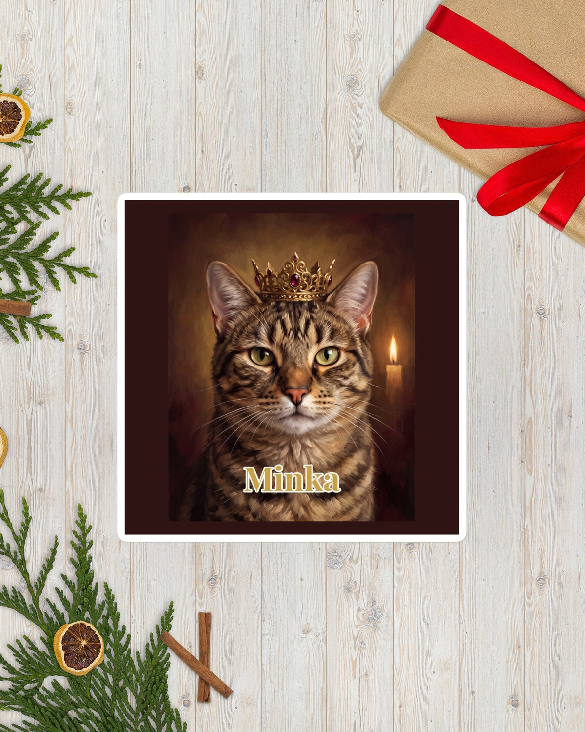Sticker mit deiner Katze im Royal-Stil mit Namen Minka